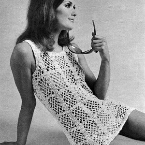 Crochet Top Pattern 1970's Womens Open Square Mesh Tunic Top Digital Crochet Pattern PDF Crochet Pattern