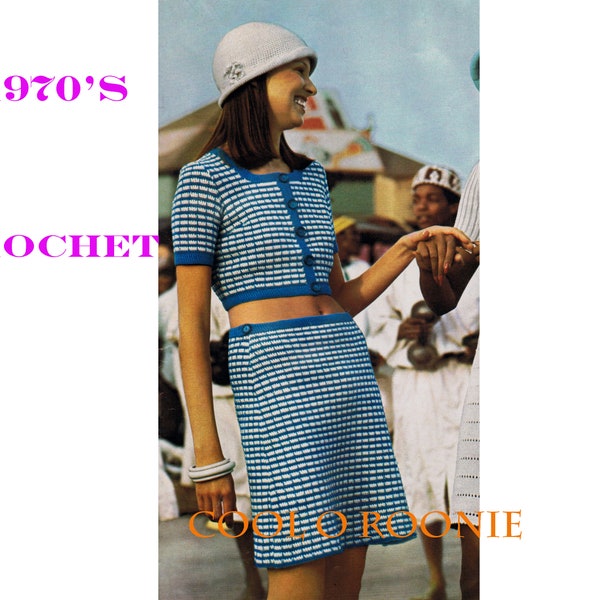 Crochet Pattern Womens Dress Pattern - Vintage 1970's Womens Crop Top and Skirt Summer Crochet Pattern PDF