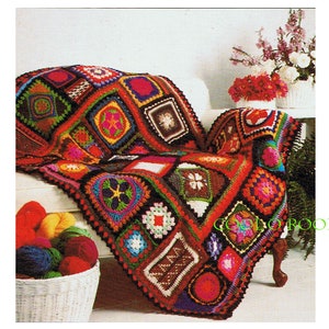 Crochet Afghan Pattern - Vintage Granny Square Sampler Blanket - Throw PDF Crochet Pattern Instant Download
