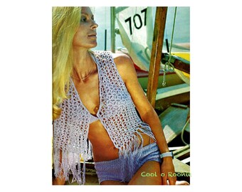 Crochet Vest Pattern includes PDF Knitting Pattern for Bikini 1970's BOHO Pattern  Instant Download