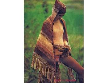 Cape Knitting Pattern Women's Hooded Sweater Wrap Cape Vintage 1970's PDF Knitting Pattern