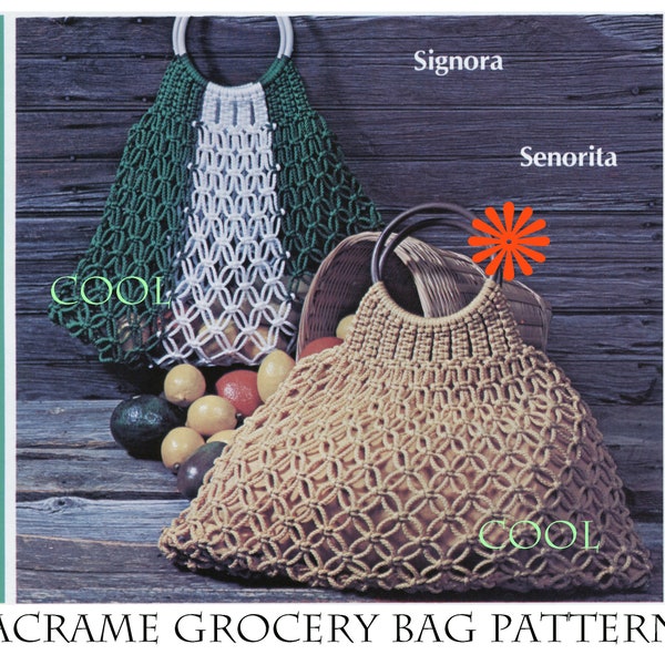 Modèle macramé bricolage pour sac de marché - sac de style bohème - sac à provisions en filet - sac à main - modèle PDF en macramé