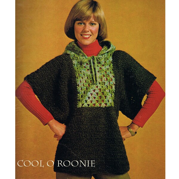 Crochet TOP Pattern Women's Tunic with Hood - Vintage 70's Boho Tunic - PDF Crochet Pattern Instant Download