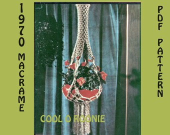 DIY Macrame Pattern - Macrame Pot Hanger Pattern - Macrame Plant Holder - Vintage 70's Macrame PDF Macrame Pattern