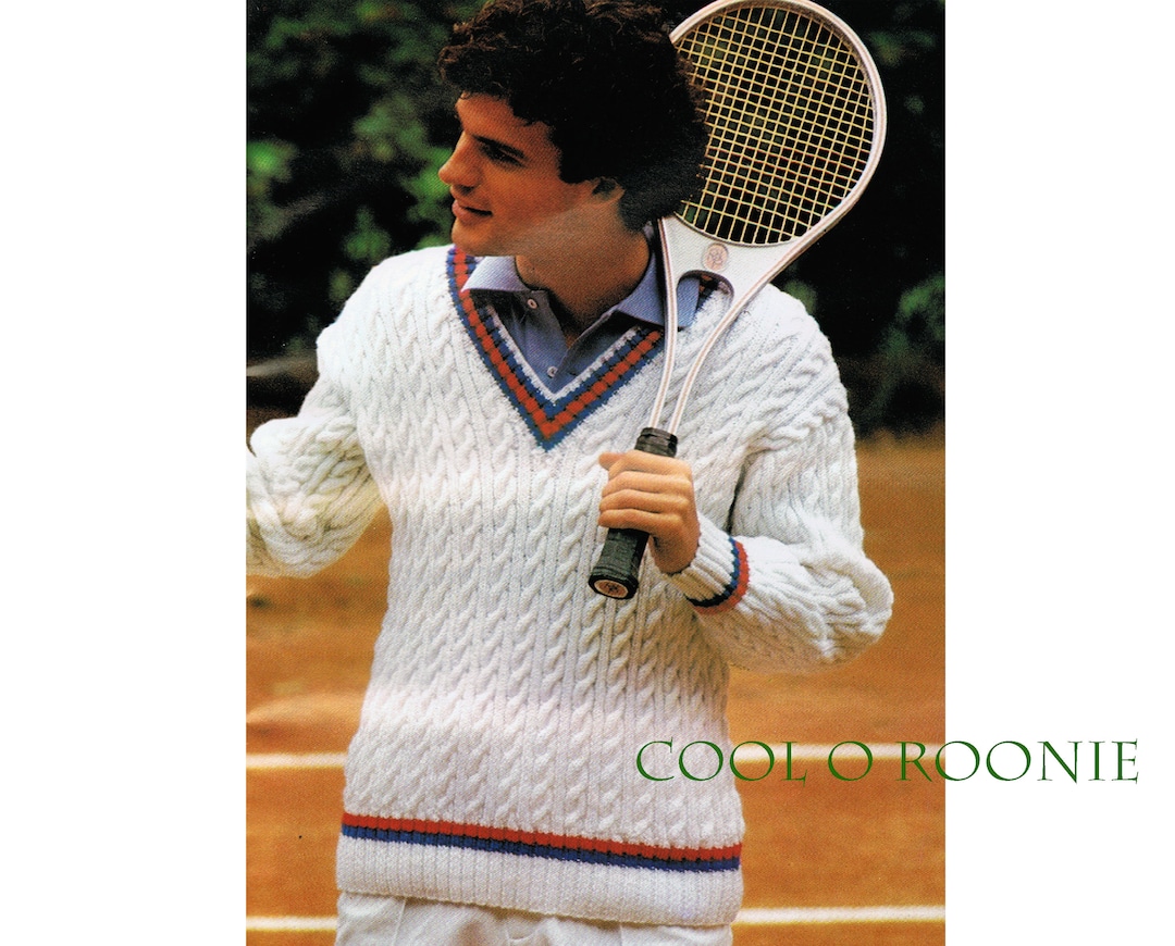 Men's V Neck Tennis Sweater Knitting Pattern 70's Sweater Pattern PDF