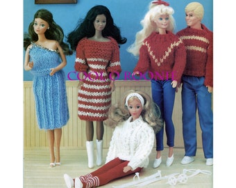 Knitting Pattern Fashion Doll Knit Clothes  - Barbie Knit Dress and Sweaters PDF Knitting Pattern