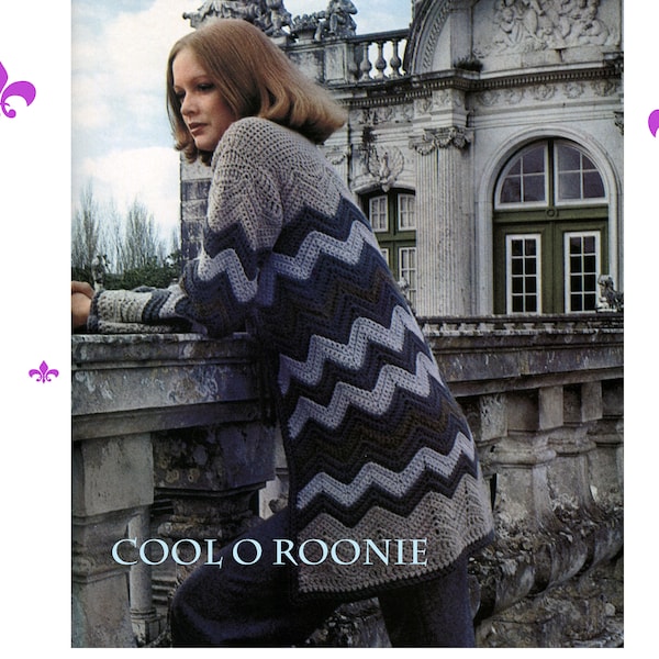 Ripple Crochet Sweater Pattern - Womens 70's Chevron Crochet Sweater Jacket Cardigan - PDF Crochet Pattern