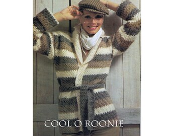 Crochet Pattern - Womens Stripped Wrap Cardigan Winter Sweater Ladies Coat Pattern - PDF Crochet Pattern