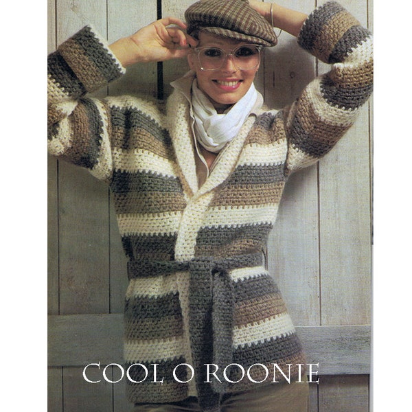 Crochet Pattern - Womens Stripped Wrap Cardigan Winter Sweater Ladies Coat Pattern - PDF Crochet Pattern