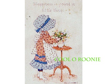 Vintage Holly Hobbie "Happiness is Found in Little Things" PDF Cross Stitch Pattern Instant Download X Stitch Pattern