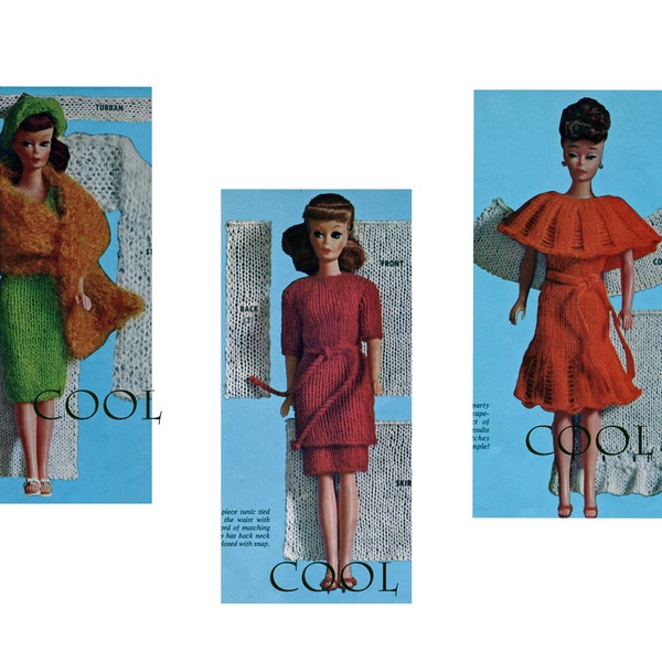 Knitting Pattern   Vintage 50's Knitting Pattern - Fashion Doll Dress - Hat - Blouse  11 1/2" Teen Doll PDF Knitting Pattern