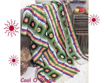 Mexican Blanket Afghan Crochet Pattern - Mexican Saltillo Blanket Pattern - PDF Crochet Pattern - DIY Granny Squares  - 4 Ply