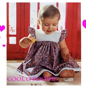 Toddler Crochet Pattern, Baby Girl Summer Dress Sewing Pattern with Crochet Yoke - Vintage Crochet Sewing, PDF Crochet Pattern