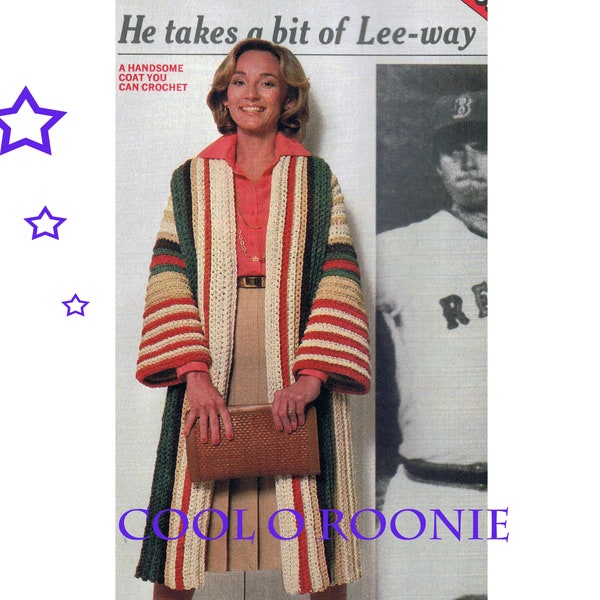 CROCHET Womens Coat Jacket Long Sleeves Pattern - Long Sweater Coat Pattern - Vintage 1970's PDF Crochet Pattern