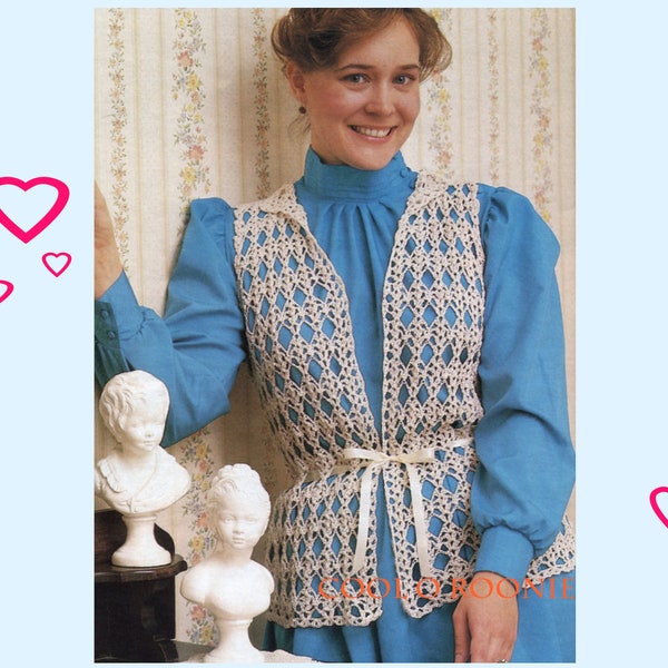 Vest Crochet Pattern - Vintage Womens Filigree Lace Shell Vest Waistcoat PDF Crochet Pattern