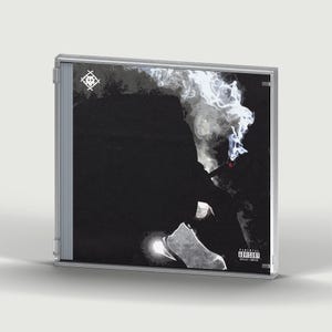 May include: A clear plastic CD jewel case featuring a black and white graphic cover. The artwork depicts a dark silhouette with a smoking cigarette, a small white logo in the top left corner, and a Parental Advisory Explicit Content label.