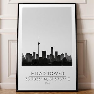 Tehran Skyline Print, Modern Cityscape Wall Art, Iran Travel Decor