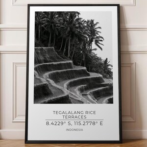 Poster di viaggio sulle terrazze di riso Tegalalang, decorazione da parete in Indonesia per la casa moderna
