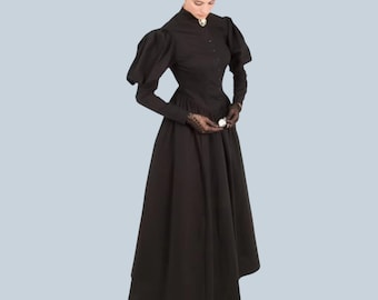 Victorian Mourning Dress, Black Gothic Bustle Gown, Steampunk Ball Dress, Vintage Cosplay Costume