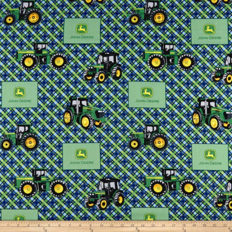 SPRING CREATIVE John Deere Blue /& Green Plaid 100/% Cotton Licensed Farm Tractor Fabric BY