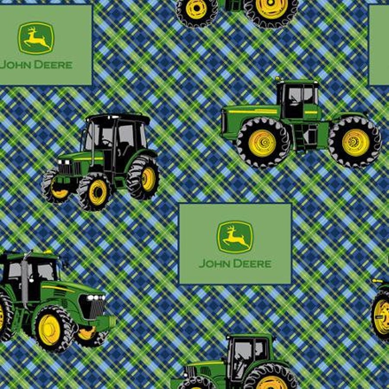 SPRING CREATIVE John Deere Blue /& Green Plaid 100/% Cotton Licensed Farm Tractor Fabric BY