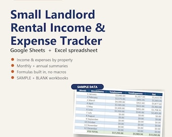Small Landlord Rental Income Expense Tracker — Google Sheets Excel Spreadsheet — Digital Download