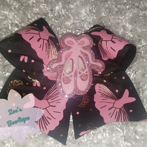 Ballet Slipper Ballerina Cheer hairbow with shaker