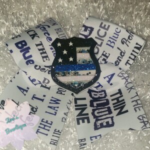 Blue Line Police Cheer Bow with Shaker