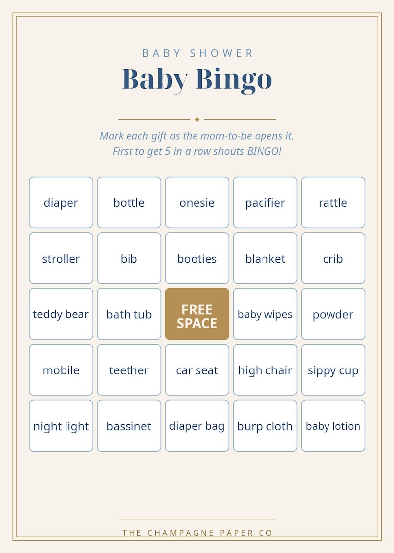 Baby Bingo Game Card Printable, Baby Blue Baby Shower Bingo Game 5x7 ...