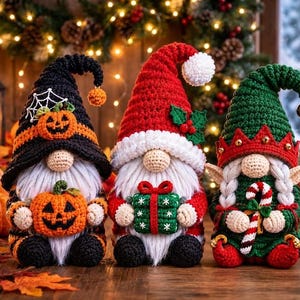 Pumpkin Hat Gnome Pattern – DIY Christmas Felt Gnome & Amigurumi Elf Pattern, Gnome Christmas Deco Sign