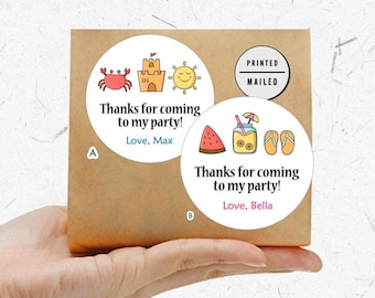 Beach  Birthday Party Stickers, Pool Party Favor Sticker, Summer Labels, Pool Party Thank You stickers, Summer Labels, Pool Party Birthday