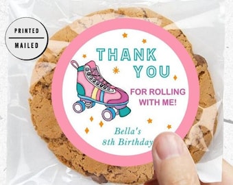 Personalized Retro Roller Skating, Birthday Party, Favor Round Sticker Party, Party Favor Thank You Stickers