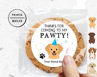 Hond Verjaardag Puppy Pawty, dieren, huisdier, bedankt, ronde sticker, hondenthema, hondenfeest, hondengunsten, eerste verjaardag