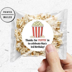 Personalized Popcorn Birthday Stickers, Popcorn Favors, First Birthday, Movie Birthday, Birthday Party, Favors, Thank You Labels, Goodie Bag