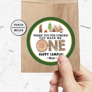 One happy camper Favor Stickers, S&#39;mores Birthday Favors, S&#39;mores Favor Labels, Camping S&#39;mores Stickers, S&#39;more Fun, Camping Theme, First
