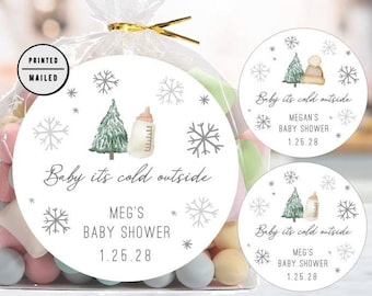Baby It's Cold Outside, stickers babyshower, stickers wintercadeau babyshower, winterverjaardag, eerste verjaardag, babyshower, Onderland
