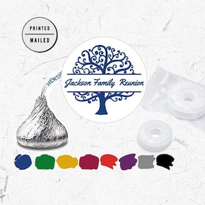 108 Hershey Kisses Family Reunion Thank You For Coming Stickers, Family Reunion Family Tree Heart Roots Round Sticker