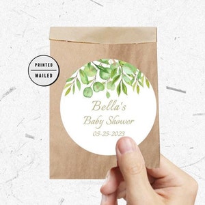 Personalized Baby Shower stickers, Baby shower sticker , Eucalyptus , Greenery, Thank You Favor Round Sticker