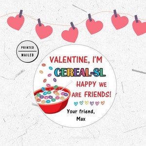 Cereal Valentines Stickers, Personalized Valentine&#39;s Day Stickers, Valentine Labels, School Valentines Stickers, Valentines Day Kid Stickers