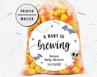 Baby is Brewing, Halloween Baby Shower, Baby is Brewing Baby Shower Favor, Pumpkin  Baby Shower, Sticker Halloween favor, Fall baby shower