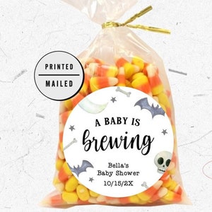 Baby is Brewing, Halloween Baby Shower, Baby is Brewing Baby Shower Favor, Pumpkin  Baby Shower, Sticker Halloween favor, Fall baby shower