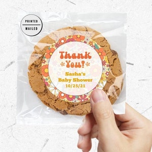 Retro Groovy Baby Stickers, Thank You Favor Stickers,  Woodstock Birthday tickers, Retro Floral Favor Sticker Template, Groovy Vibe