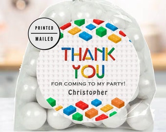 Building Block Birthday  Stickers, Customized Birthday Party Favor Thank You Stickers Building Birthday Party, Building Party Stickers,