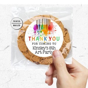 Art birthday favor stickers, Painting birthday favor stickers, , Kid&#39;s birthday favor labels, Thank you birthday  colorful stickers