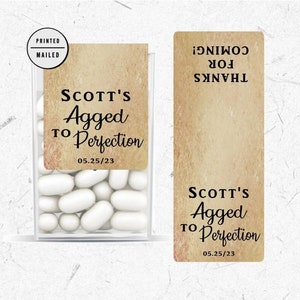 12枚のTic Tacステッカー、パーソナライズされた完璧な誕生日ステッカー、ヴィンテージウイスキー大人の誕生日、節目の誕生日