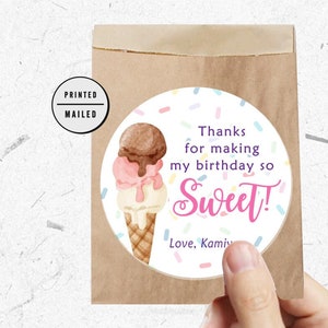 Ice Cream Stickers, Sweet Ice Cream Birthday Party Favor Stickers, Sweet One Ice Cream Birthday, Thank You Stickers, 1st Birthday, Ice Cream