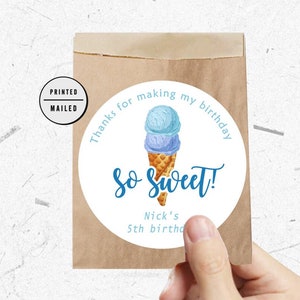 Ice Cream Stickers, Sweet Ice Cream Birthday Party Favor Stickers, Sweet One Ice Cream Birthday, Thank You Stickers, 1st Birthday, Ice Cream