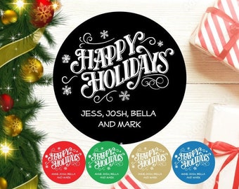 Happy Holidays Gift Label, Christmas Stickers, Present Labels Christmas Gift Stickers, Personalized Holiday Gift Tags,  Christmas Canning