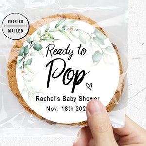 Ready to Pop Stickers, Eucalyptus Baby Shower Sticker,  Baby Shower Favor Labels,  Baby Shower Round Sticker