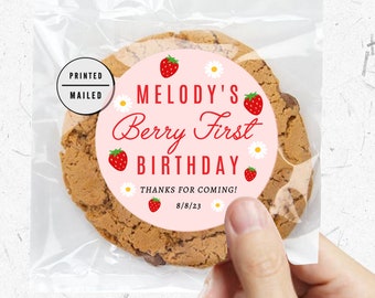 Strawberry Berry Sweet Birthday Favor, Thank You Stickers, 1st Birthday, berry, Pink, Summer,
